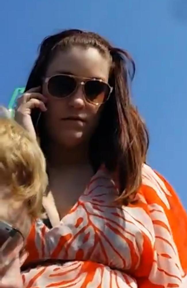 Charged with assault ... Andrea Mears, 23, reacted furiously after she saw a drone flying over a beach she was at. Picture: Webgrab Live Leak