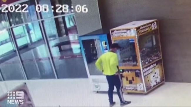 A 45-year-old man was arrested after attempting to steal a skills testing machine at Parabanks Shopping Centre. Picture: Nine News