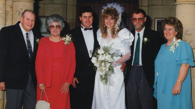 Athol, Nancy, Ian and Jenny Vaughan at the wedding of Janine Vaughan to Rod Eather in 1992 at the Anglican Church in Muswellbrook, NSW.