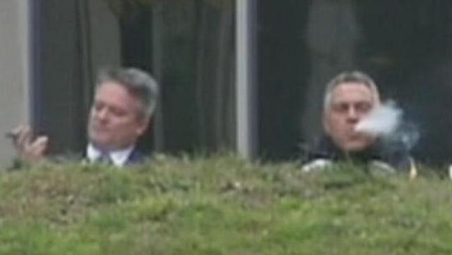 Finance Minister Mathias Cormann and Treasurer Joe Hockey relax, satisfied with their Budget / Picture: Twitter