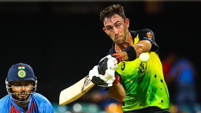 Glenn Maxwell hits out for Australia against India on Wednesday night. Picture: AFP