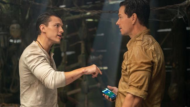 Tom Holland, left, as Nathan Drake and Mark Wahlberg as Victor “Sully” Sullivan in Uncharted. Picture: Clay Enos