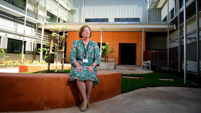 Palmerston Hospital General Manager Catherine O'Connell poses for a photo in one of the many courtyards at the new hospital site. Picture: Justin Kennedy