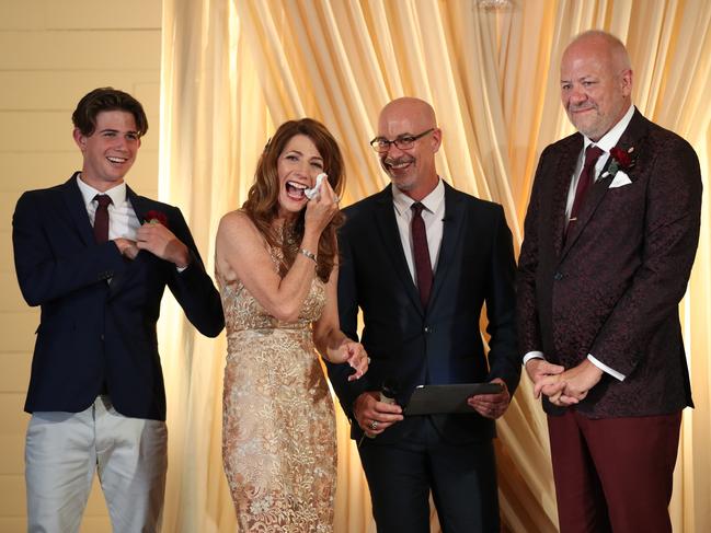 Tears of joy as Robin Bailey and Sean Pickwell marry. Picture: Liam Kidston