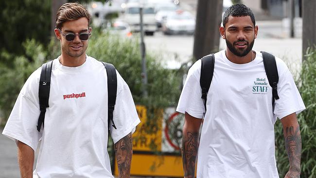 Thomas arrived back at training following his suspension with North Melbourne co-captain Jy Simpkin. Picture: Michael Klein