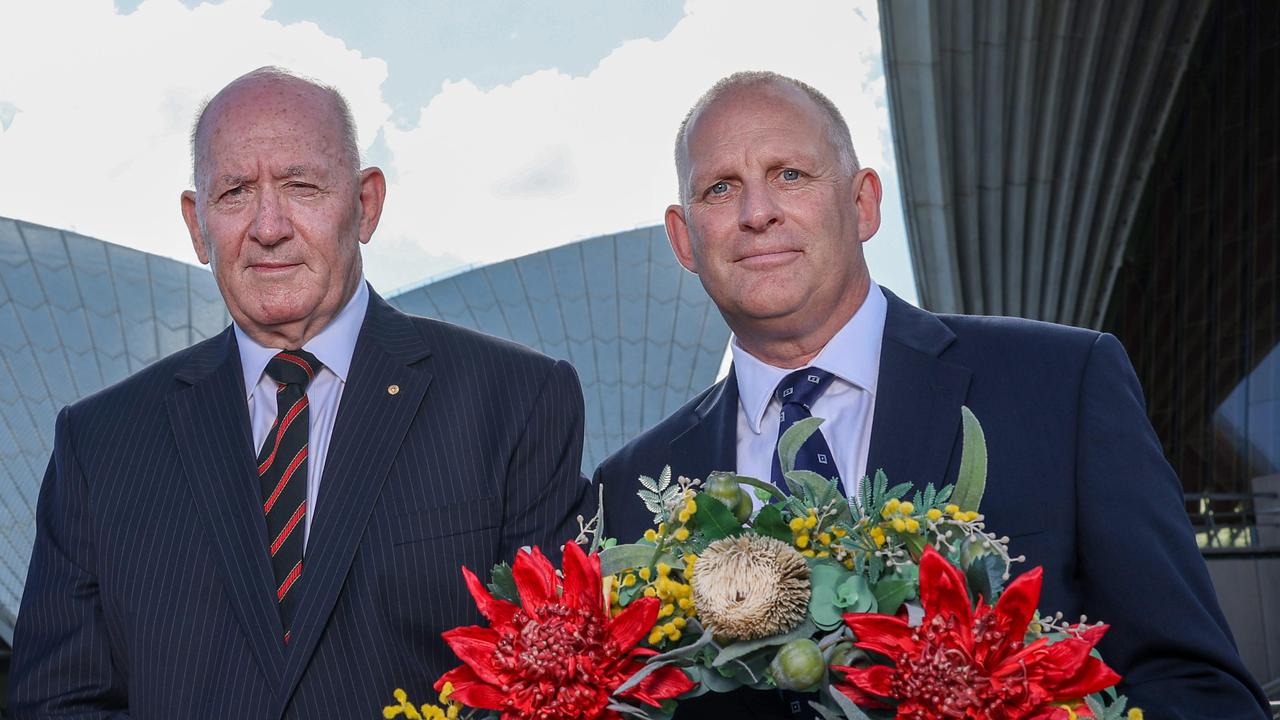 Sir Peter Cosgrove and RSL NSW CEO Giles Hurst at Sydney Opera House. Picture: Dylan Coker