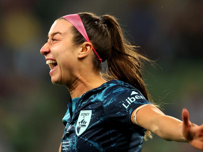 MELBOURNE, AUSTRALIA - MAY 04: Shea Conn­ors of Sydney FC celebrates scoring a goal during the A-League Women Grand Final match between Melbourne City and Sydney FC at AAMI Park, on May 04, 2024, in Melbourne, Australia. (Photo by Robert Cianflone/Getty Images)