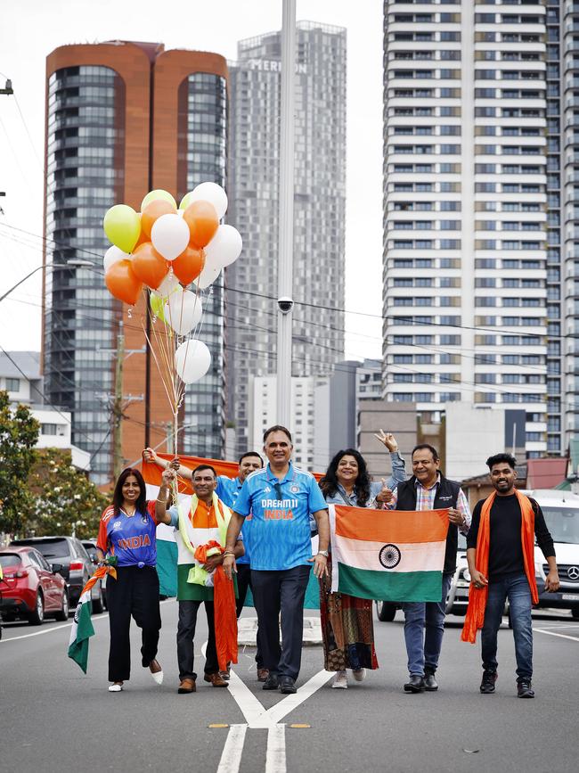 DAILY TELEGRAPH – 15/11/24 Sanjay Deshwal (centre) pictured with fellow Indians from the Harris Park Indian community this afternoon. Picture: Sam Ruttyn