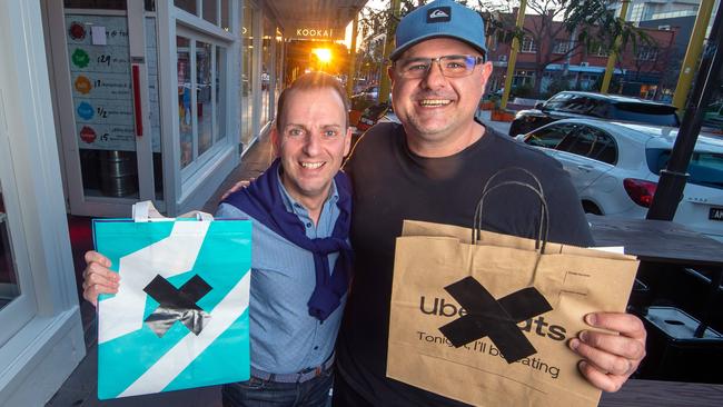 Chapel St traders are shunning delivery apps such as Uber Eats and urging customers to eat out. Mayor, Steve Stefanpoulos and owner of Tokosan, Matt Yazbek in Greville Street. Picture Jay Town