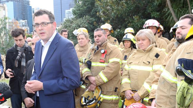 Premier Daniel Andrews holds a press conference after Jane Garrett resigned. Picture: Alex Coppel