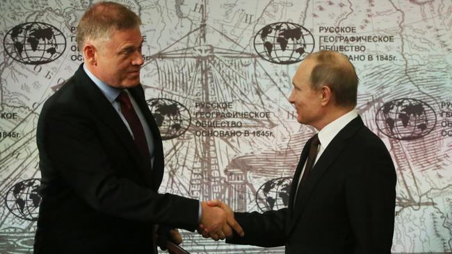 Evraz chief executive Alexander Abramov with Russian President Vladimir Putin. Picture: Getty Images