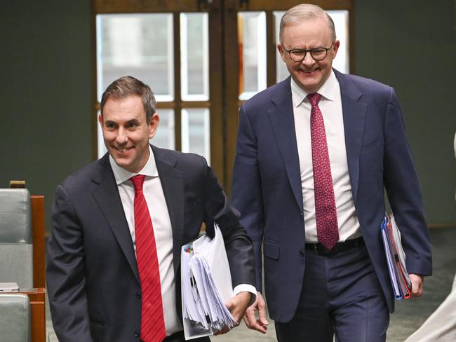 CANBERRA, AUSTRALIA, NewsWire Photos. MARCH 27, 2024: Federal Treasurer Jim Chalmers and Prime Minister Anthony Albanese during Question Time at Parliament House in Canberra. Picture: NCA NewsWire / Martin Ollman