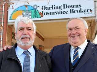 BROKERING BUDS: Peter McKenzie and Paul Munson went out on a limb to start Darling Downs Insurance Brokers 27 years ago but tomorrow they're saying goodbye to loyal clients from over the years as they both retire. Picture: Marian Faa