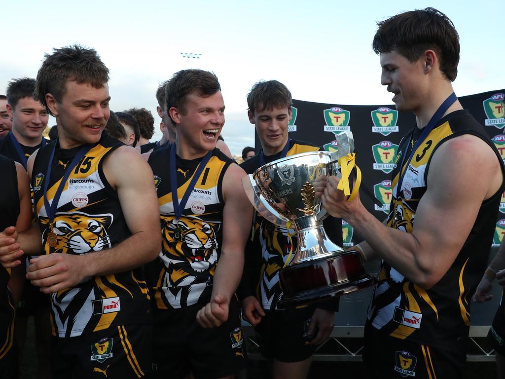 Lachie Clifford captain with Ben Donnelly vice captain. TSL grand final Kingborough Tigers V North Launceston. Picture: Nikki Davis-Jones