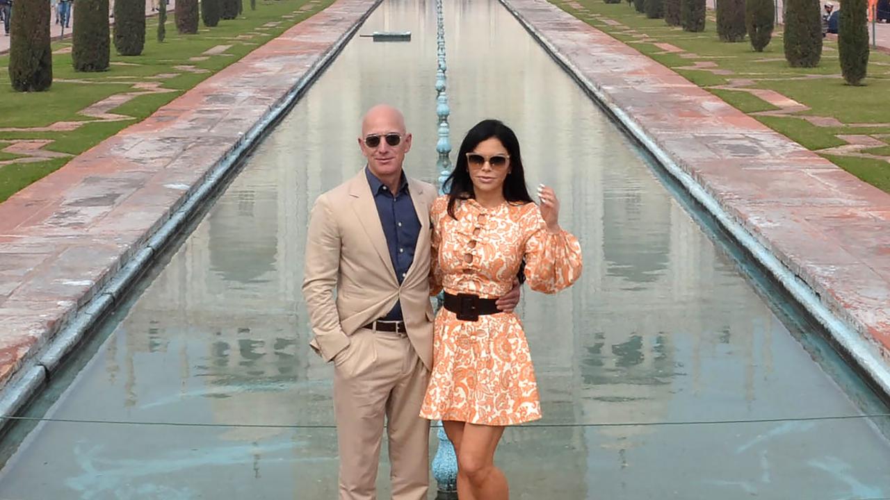 Bezos with his girlfriend Lauren Sanchez at the Taj Mahal. Picture: Pawan Sharma/AFP