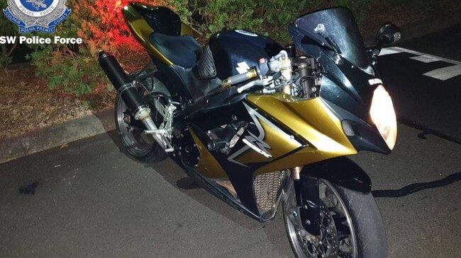 The Suzuki motorcycle Jason Flood rode during the pursuit. Picture: NSW Police