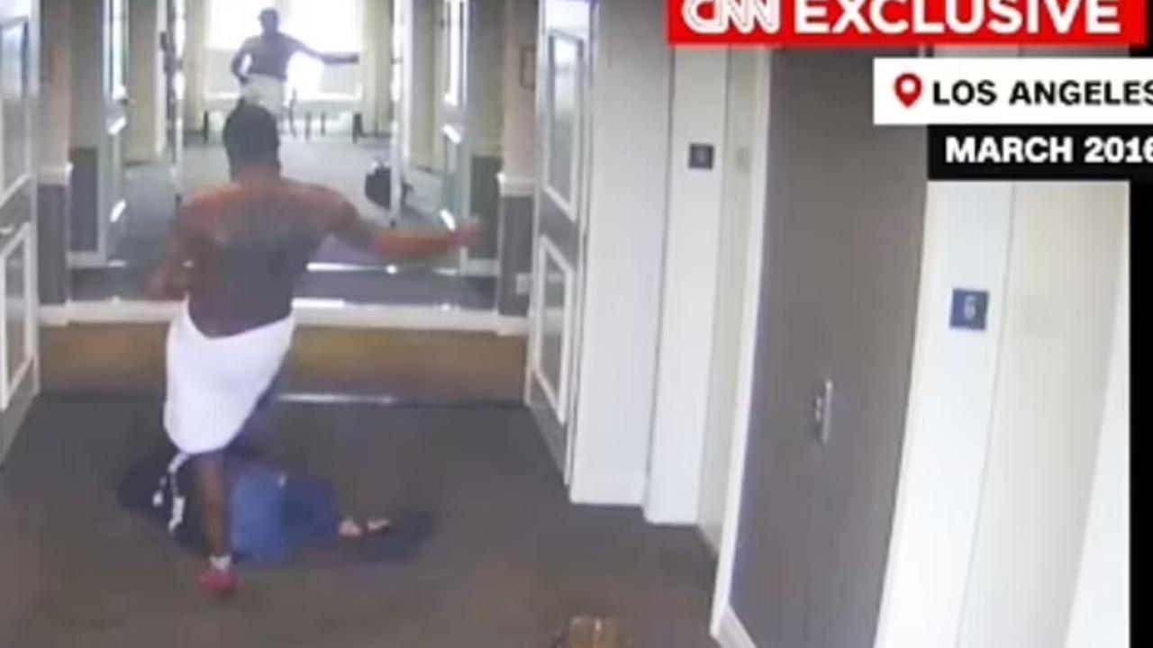 The rapper repeatedly kicked and punched Ms Ventura aftre throwing her to the ground in the video. Picture: CNN Exclusive.