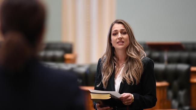 The new LNP member for Currumbin Laura Gerber sworn in at Parliament House in Brisbane, Wednesday, April 22, 2020. (AAP Image/Dan Peled)