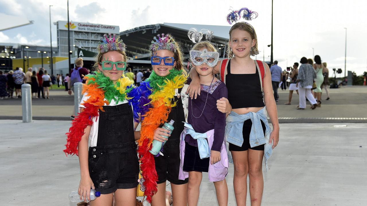 Layla Middleton, 12, Elyse van der Reijden, 12, Madeleine Jackson, 7 and Sian Jackson, 9. Elton John performed at Queensland Country Bank Stadium, Townsville on 29 February 2020. PICTURE: MATT TAYLOR.