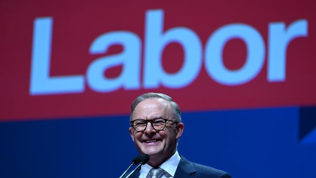 Face time: Anthony Albanese is all smiles at the ALP national conference. Picture: Dan Peled / NCA NewsWire