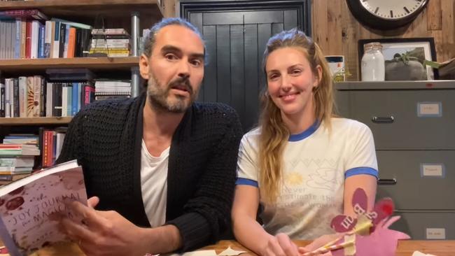 Russell Brand and wife Laura Gallacher. Picture: Youtube