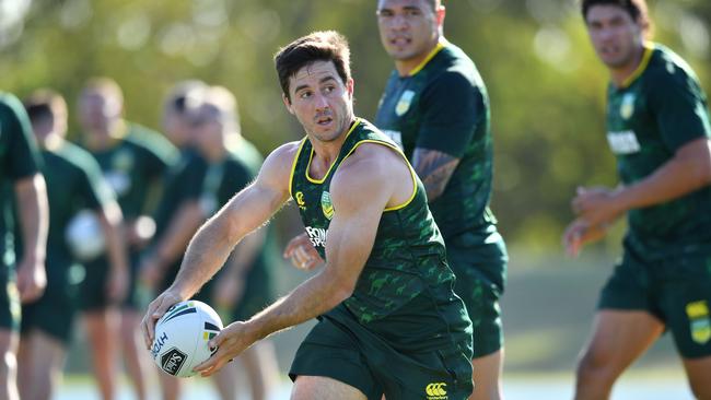 Ben Hunt training during the PM’s XIII training session where he’ll likely be in a hooking role. Picture: AAP