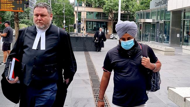 Jatinder Singh (right) with barrister Martin Kozlowski leaving the County Court after an earlier hearing. Picture: NCA NewsWire / Liam Beatty