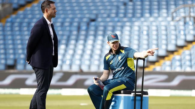 Steve Smith at training in Headingley with former captain Ricky Ponting. Picture: Getty Images