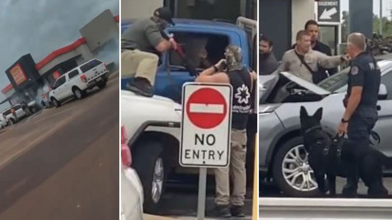 Dramatic footage of a NT Police serious crimes bust at the Hungry Jacks drive-through at Coolalinga, off the Stuart Highway on Thursday January 5.