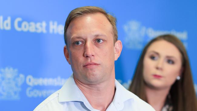 Health Minister Steven Miles and Meaghan Scanlon. will meet the Gold Coast clinical team treating coronavirus patients at Gold Coast University Hospital and tour the infectious disease unit. Picture: Tim Marsden