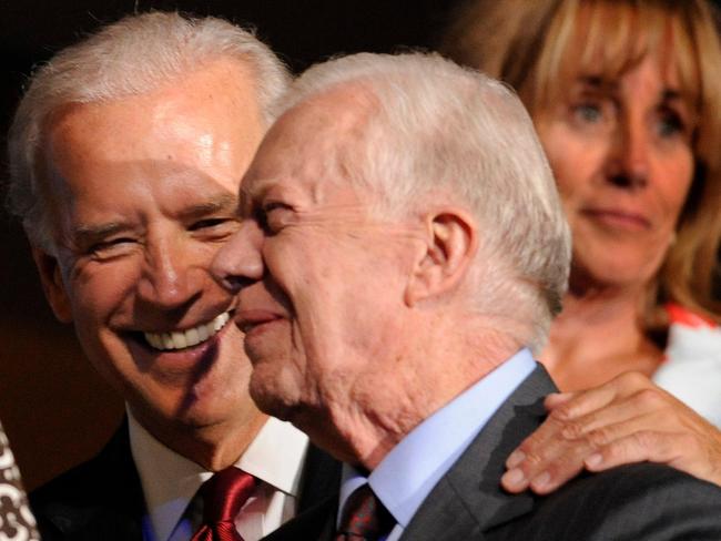 Joe Biden with Jimmy Carter. Picture: UPI Photo/Kevin Dietsch