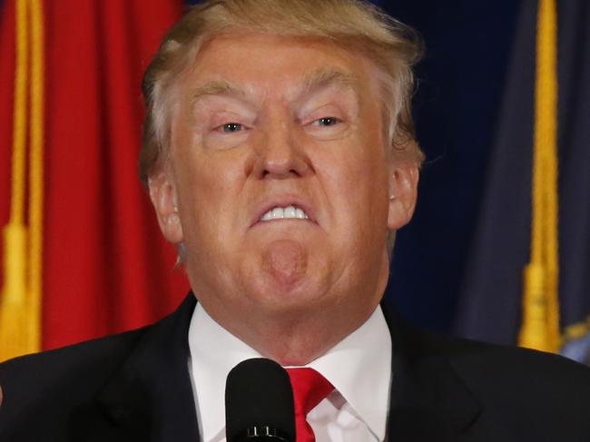 Republican Presidential candidate Donald Trump gestures during a speech in Virginia Beach, Va., Monday, July 11, 2016. (AP Photo/Steve Helber)