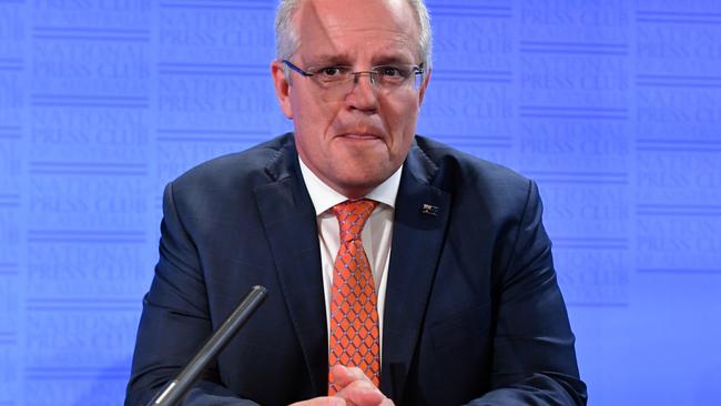 Prime Minister Scott Morrison at the National Press Club today. Picture: AAP/Mick Tsikas