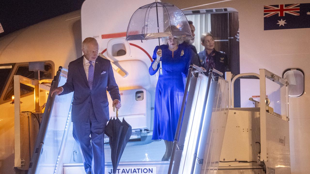 King Charles III and Queen Camilla arrive in Sydney at the beginning of their Royal Tour. Picture: NewsWire / Jeremy Piper