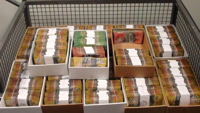 Cash seized from the steel beams. Picture: Australian Federal Police