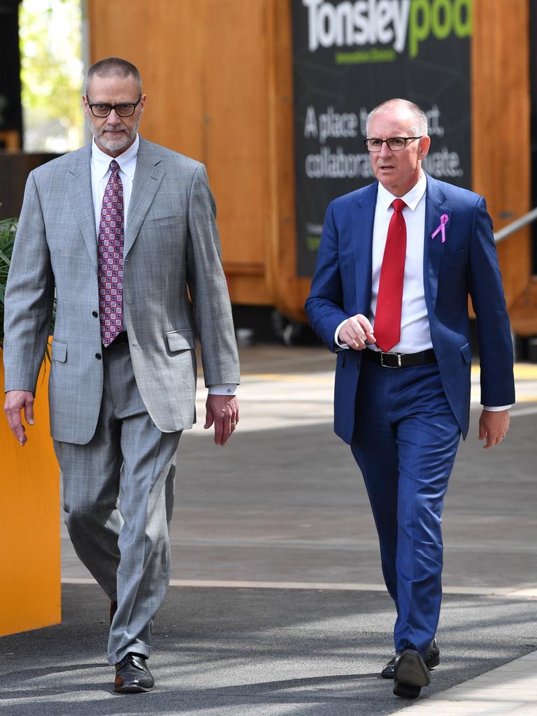 Former Premier Jay Weatherill (right) and then ProTom CEO Stephen Spotts at Tonsley Innovation District at Clovelly Park in Adelaide, Thursday, March 8, 2018. Picture: David Mariuz/ AAP