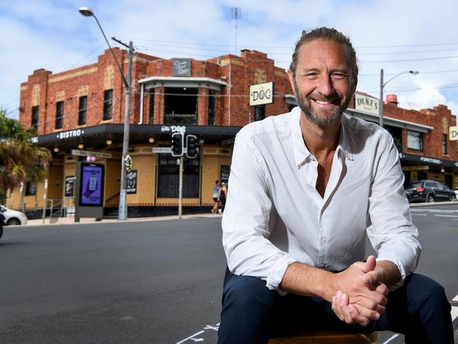 Justin Hemmes poses for a photograph in front of the Duke of Gloucester Hotel ("The DogÃ)  in Randwick, Sydney, Sunday, December 13, 2020. Justin Hemmes has just bought the DOG for $32 million to add to his empire.(The Australian/Bianca De Marchi)