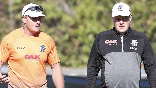 Port Adelaide football general manager Chris Davies (right) with senior assistant coach Michael Voss. Picture: Sarah Reed