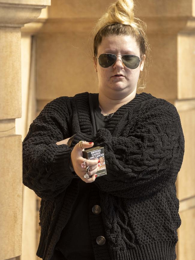 Ebony Kay Castle outside the District Court during an earlier appearance. Picture: NCA NewsWire / Kelly Barnes