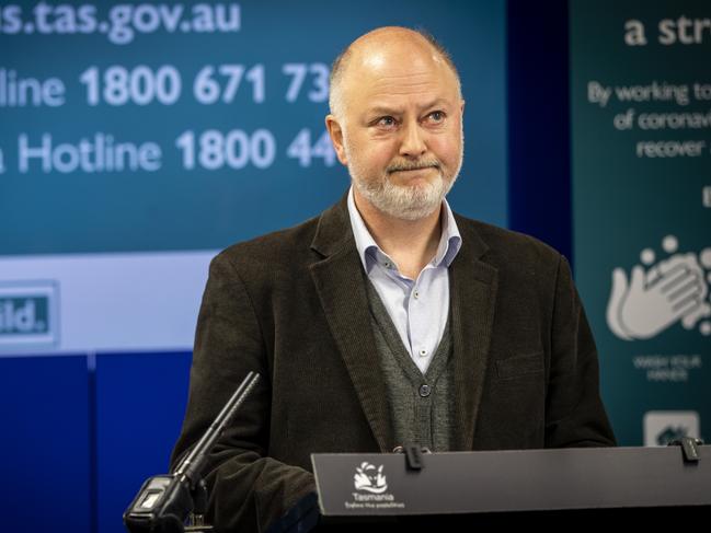 Director of Public Health Dr Mark Veitch speaks at the daily COVID-19 briefing. Picture: LUKE BOWDEN