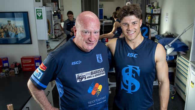 Sturt Football Clubs head trainer Nick Swingler who saved Tom Lewis’ life when he ruptured his spleen during a game. Picture Mark Brake