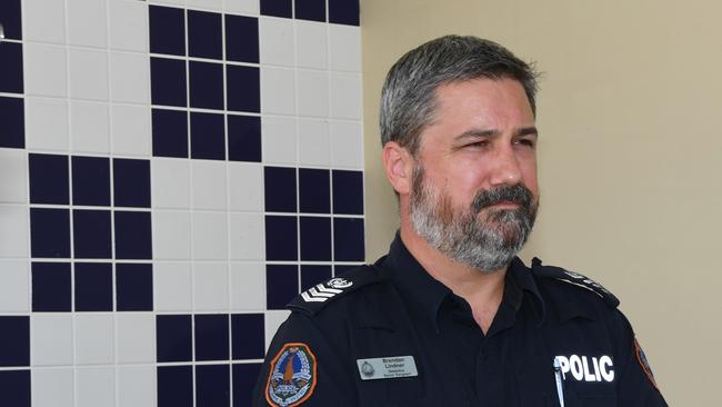 NT Police Major Crash Investigations, Senior Sergeant Brendan Lindner address the media about the two fatalities on Darwin roads over the weekend. Picture Katrina Bridgeford.