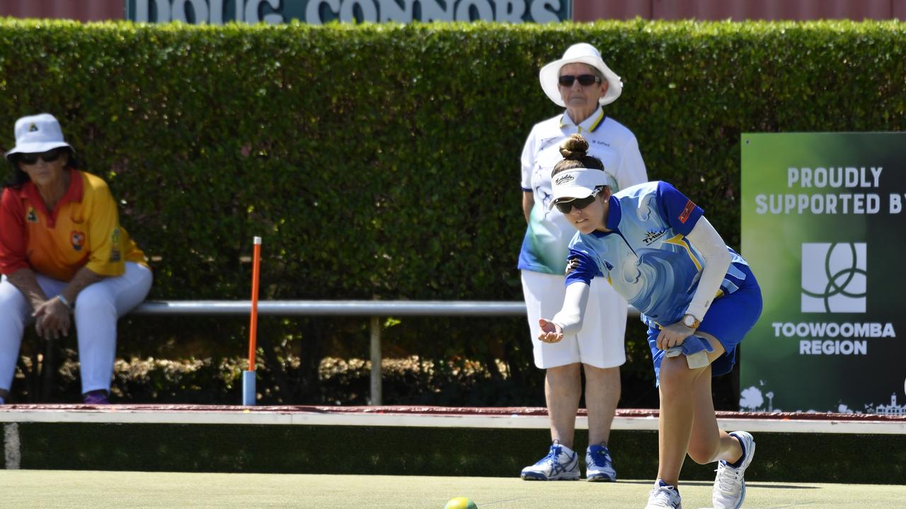 Australian player Chloe Stewart of Tweed Heads Bowls Club during Bowls Queensland Champion of Club Champion fours finals at North Toowoomba Bowls Club last Saturday. Picture: Kevin Farmer