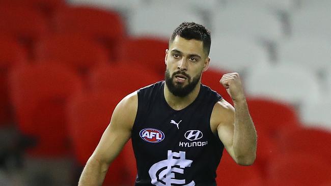 Michael Gibbons was one of Carlton’s best in greasy conditions on the Gold Coast.