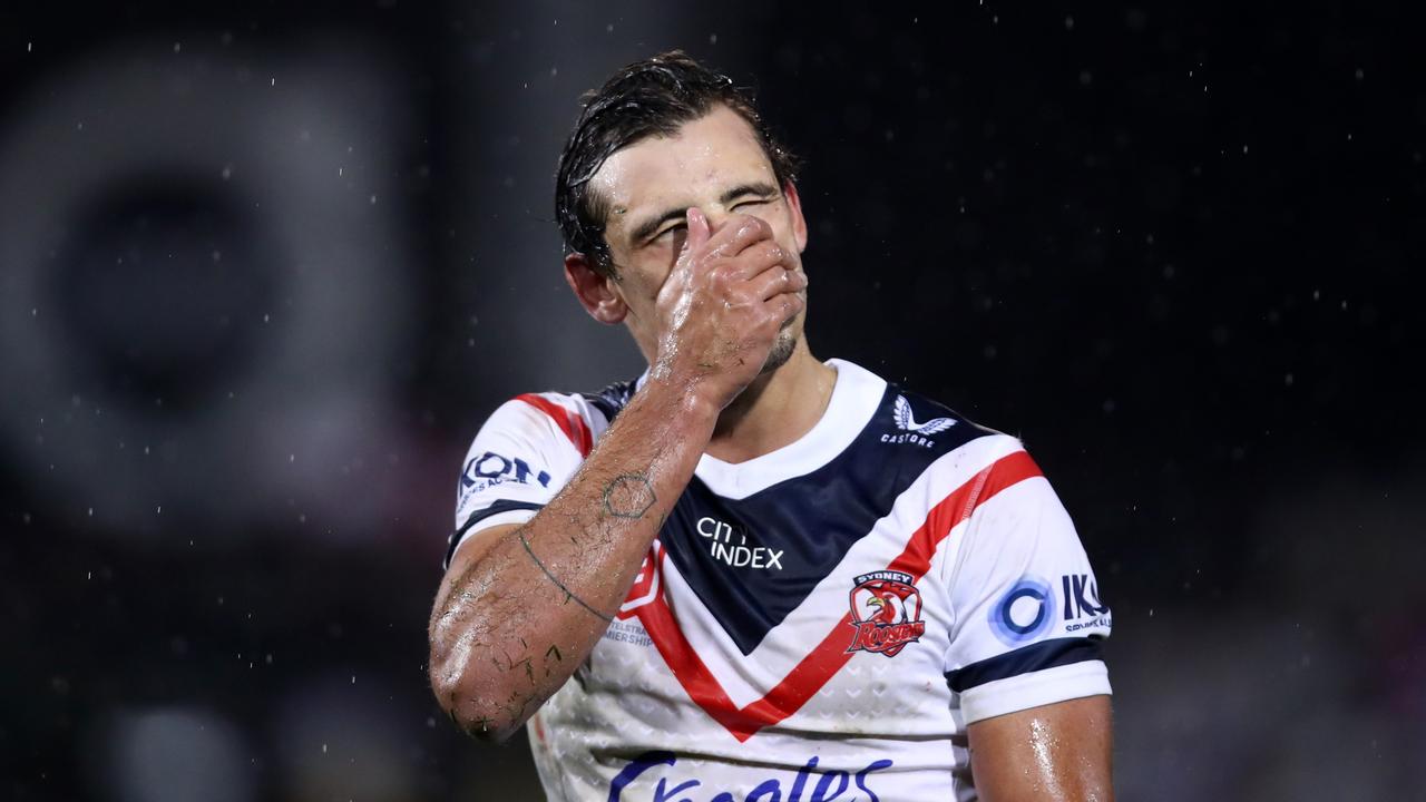 PENRITH, AUSTRALIA - JULY 01: Billy Smith of the Roosters reacts during the round 16 NRL match between the Penrith Panthers and the Sydney Roosters at BlueBet Stadium on July 01, 2022 in Penrith, Australia. (Photo by Jason McCawley/Getty Images)