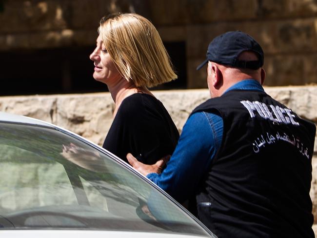 Tara Brown is escorted from court on April 18, 2016 in Beirut, Lebanon. Picture: Diego Ibarra Sanchez/Getty Images