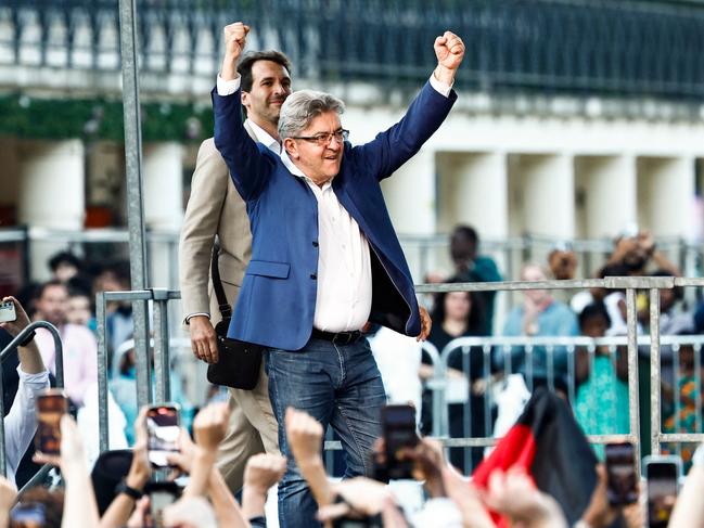 Founder of the left-wing party The New Popular Front, Jean-Luc Melenchon, on election night. Picture: AFP