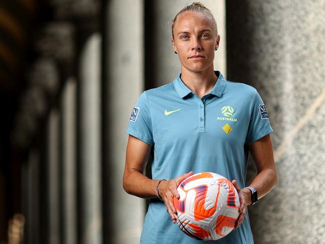 SYDNEY, AUSTRALIA - FEBRUARY 02: Tameka Yallop of the Matildas poses during the Australian Matildas Cup of Nations Squad Announcement at  CUPRA City Garage on February 02, 2023 in Sydney, Australia. (Photo by Brendon Thorne/Getty Images)