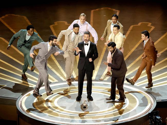 Jimmy Kimmel is surrounded by dancers at the 95th Annual Academy Awards. Picture: AFP