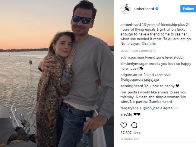 Amber Heard thanked her friend Rafaelo for flying to the Gold Coast for her. Picture: Instagram/Amber Heard